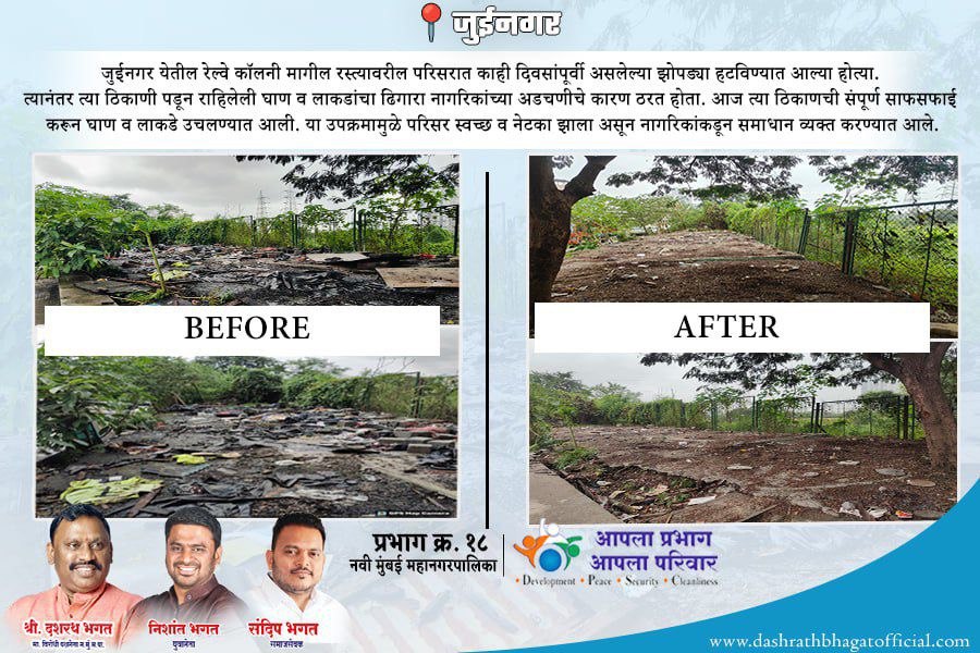 ईनगर येतील रेल्वे कॉलनी मागील रस्त्यावरील परिसरात साफसफाई !